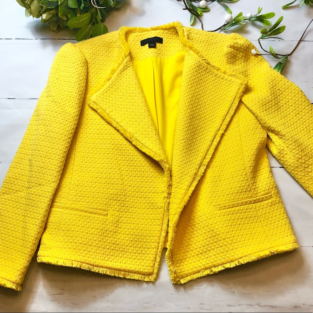 Ann Taylor Bright Yellow Textured Tweed Blazer